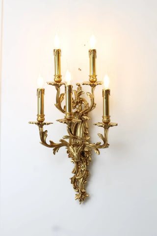 5 Lights French Retro Brass Wall Lamp Indoor Decorative Copper Wall Sconce