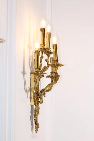 5 Lights French Retro Brass Wall Lamp Indoor Decorative Copper Wall Sconce