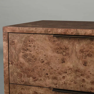Modern Burl Wood Nightstand with 2 Drawers – Luxury Bedroom Bedside Storage Cabinet