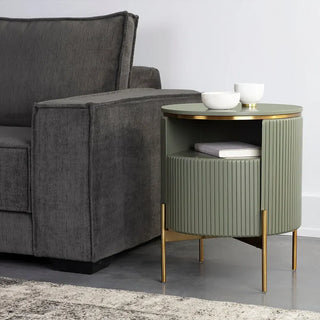 Modern Gold Base Wood Nightstand – Luxury Closed Bedside Table with Storage Drawer