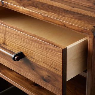 Modern Walnut Nightstand with Drawer and Shelf – Solid Wood Bedside Table Storage Cabinet