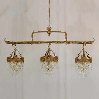 55 Inch Linear Chandelier Antique Copper and Crystal Kitchen Island Chandelier