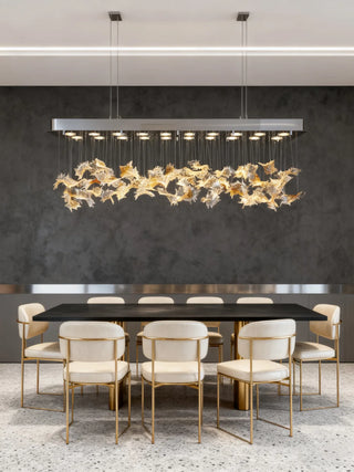 59 Inch Rectangle Modern Glass Leaf Chandelier for Dining Room
