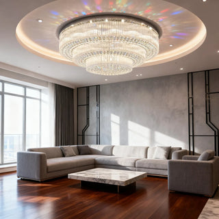 59 Inch Round Crystal Ceiling Light Custom Tiered Flush Mounted Chandelier