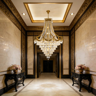 59X79 Inch Large Foyer Chandelier Gold Crystal Chandelier Lighting for High Ceiling