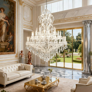 59X85 Inch Tall Chandelier for High Ceiling Foyers 48 Lights Chrome Elegant Crystal Lighting