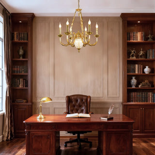 6 Lights Small Empire Style Antique Brass Chandelier Gold Chandelier for Study Room 26X26 Inch