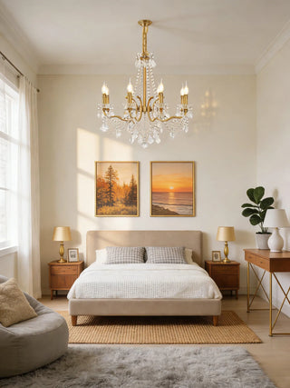 8 Lights Candle Style Brass Chandelier Gold Bedroom Crystal Chandelier