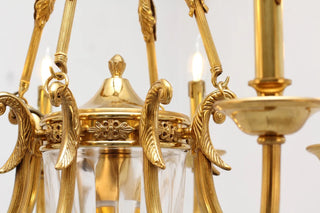 8 Lights Small Empire Style Antique Brass Chandelier Gold Dining Room Chandelier 31X28 Inch