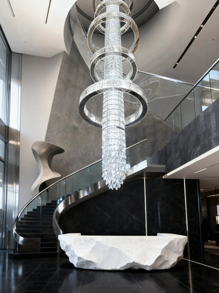 Bespoke Big Modern Crystal Chandelier for High Ceilings  47"W 217"H