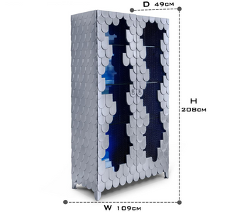 Luxury Display Cabinet with Silver Leaf Finish, Glass Shelves & Storage