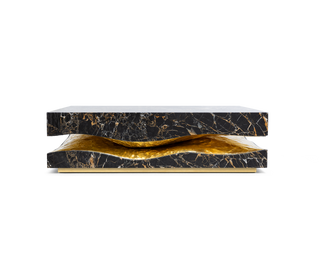 Luxury Carrara Marble Coffee Table with Sculptural Brass Frame & Organic Design