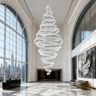17 Crystal Rings Pendant Light 71X216 Inch Spiral Staircase Chandelier for High Ceilings