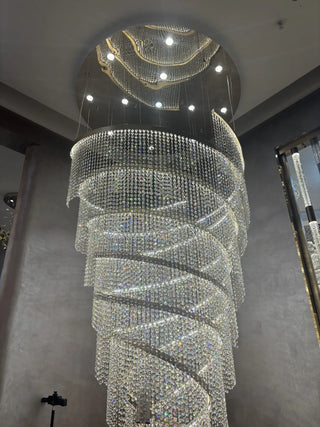 Contemporary Long Spiral Chandelier for Staircase 63"W 157"H
