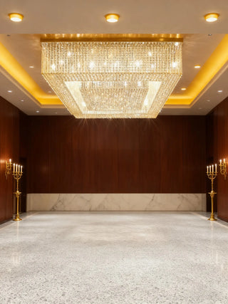 Custom Made Huge Rectangle Flush Mounted Gold Crystal Chandelier for Low Ceiling