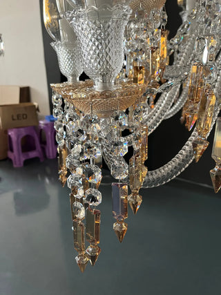 Customize Zenith Chandelier Clear & Amber Baccarat Crystal Lighting 12 Lights