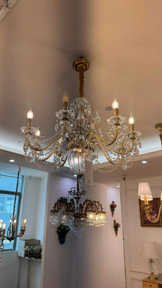 Eight Brass Arms Classical Crystal Chandelier Small Gold Chandelier for Sitting Room 33X28 Inch