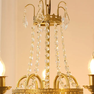 Elegant Small French Empire Brass & Crystal Chandelier 25'' W x 22'' H – Ideal for Living Room Dining Nook Entryway
