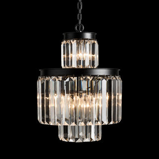 French Art Deco Layered K9 Crystal Round Chandelier