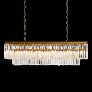 French Art Deco Tiered K9 Crystal Rectangular Chandelier