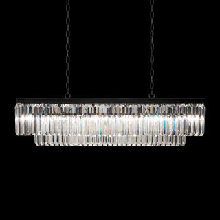 French Art Deco Tiered K9 Crystal Rectangular Chandelier