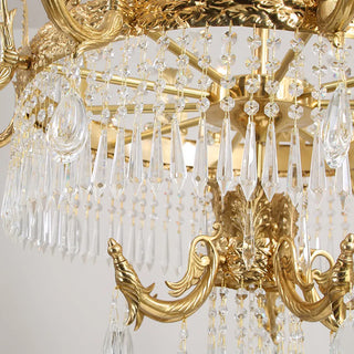 Grand 49'' W x 79'' H Three Tier French Empire Chandelier – Antique Brass & Crystal for Foyer Double Height Ceiling Living Room