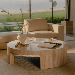 Veneta Round Carrara Marble Coffee Table Living Room Wood Center Tea Table