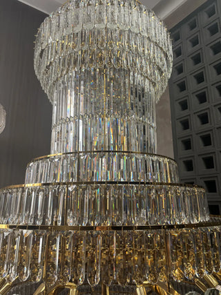 Large gold chandelier foyer lighting 71"W 106"H
