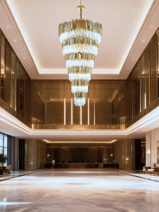 Light Luxury Post-modern Gold Crystal Large Chandelier for Villa Duplex Apartment Staircase Void Hotel Lobby Project LightMJ-6002-200H 53"W 79"H
