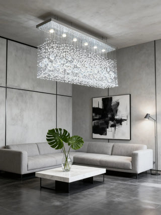Long Rectangle Flush Mounted Chandelier for Dining Room 14"W 26"H