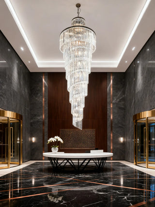 Long Spiral Crystal Chandelier for Staircase 39"W 118"H