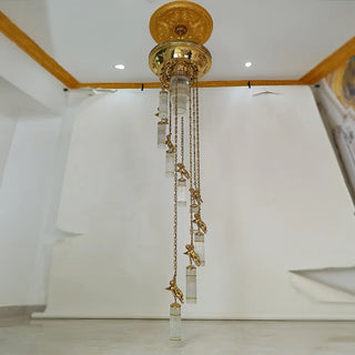 Luxury Flush Mounted 138 Inch Long Antique Brass Angels Chandelier for Staircase