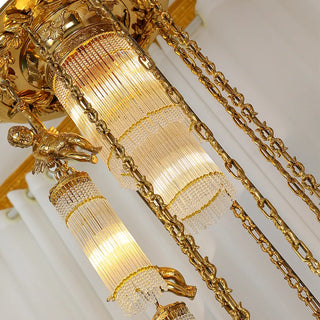 Luxury Flush Mounted 138 Inch Long Antique Brass Angels Chandelier for Staircase