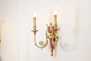 2 Lights Rococo Style Brass Wall Lamp Blue/ Pink Color