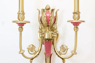 2 Lights Rococo Style Brass Wall Lamp Blue/ Pink Color