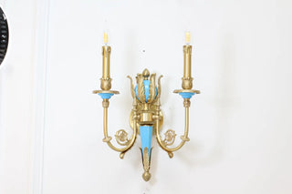 2 Lights Rococo Style Brass Wall Lamp Blue/ Pink Color