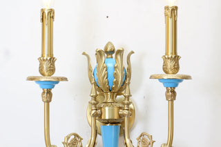 2 Lights Rococo Style Brass Wall Lamp Blue/ Pink Color