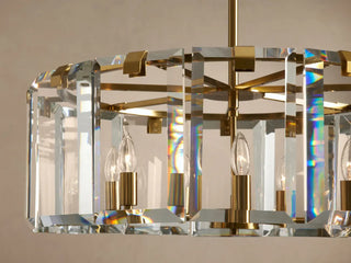 Modern Faceted Crystal Round Chandelier with Brass or Bronze Finish