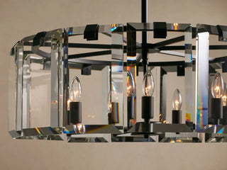 Modern Faceted Crystal Round Chandelier with Brass or Bronze Finish