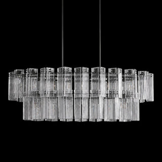 Modern Tiered Reeded Glass Oval Chandelier