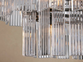 Modern Tiered Reeded Glass Oval Chandelier