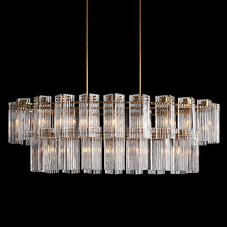 Modern Tiered Reeded Glass Oval Chandelier