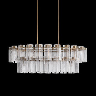 Modern Tiered Reeded Glass Oval Chandelier