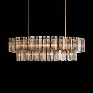 Modern Tiered Reeded Glass Oval Chandelier