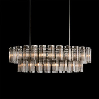 Modern Tiered Reeded Glass Oval Chandelier