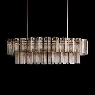 Modern Tiered Reeded Glass Oval Chandelier