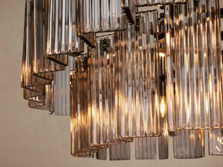 Modern Tiered Reeded Glass Oval Chandelier