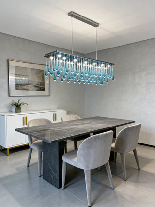 Rectangle Rainfall Blue Murano Glass Chandelier for Dining Room 18"W 24"H