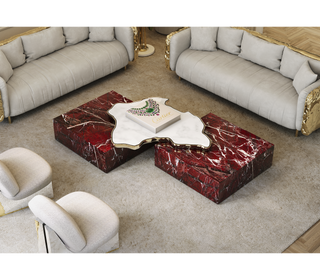Luxury Black & White Coffee Table with Sculptural Design & High Gloss Finish