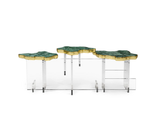Luxury Designer Coffee Table with Hand-Painted Artistic Top & Sculptural Brass Base